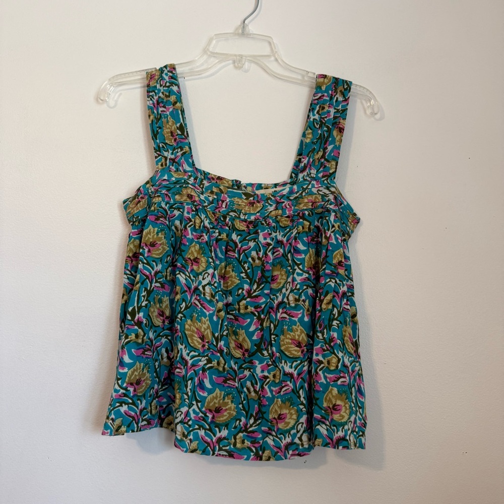 Natural Life Floral Square-Neck Tank Top in Teal xs